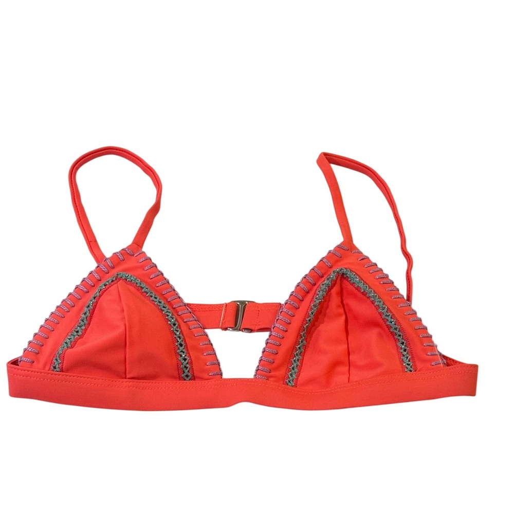NEW Ellejay Bikini Top Womens XS Cocktail Pink Micro Triangle Whipstitch S17T003